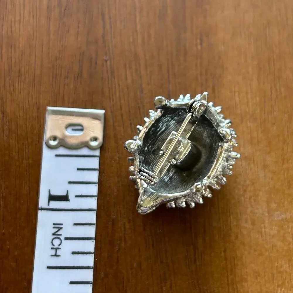 Vintage Silver Tone Hedgehog Brooch, Textured Spiky Porcupine Pin Animal Jewelry